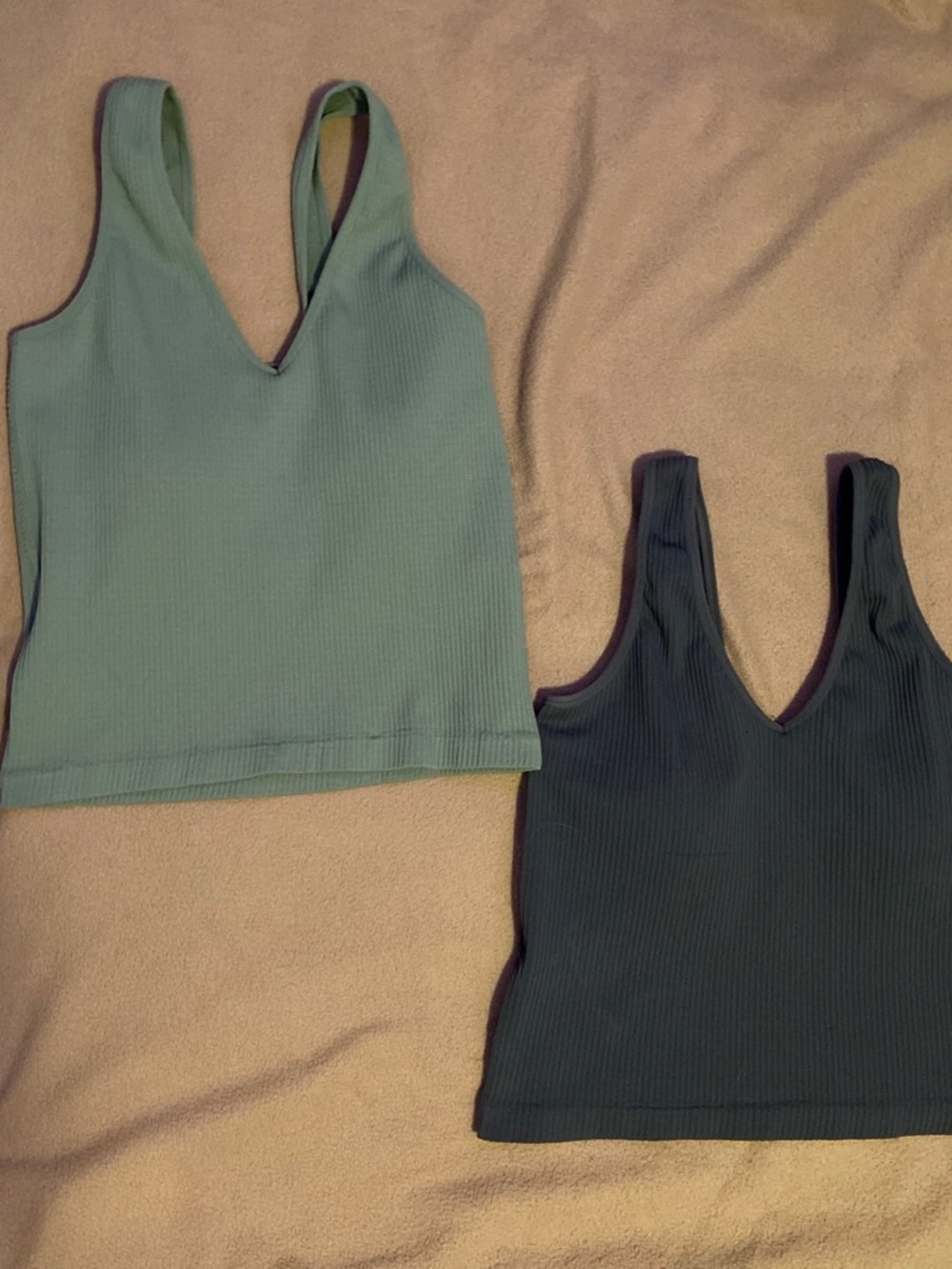 Set of 2 - Ribbed V-Neck Tank Top — Sage Green and Dark Grey